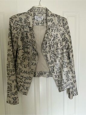 Joseph Ribkoff Cream and Black Printed Faux-Leather Biker Jacket